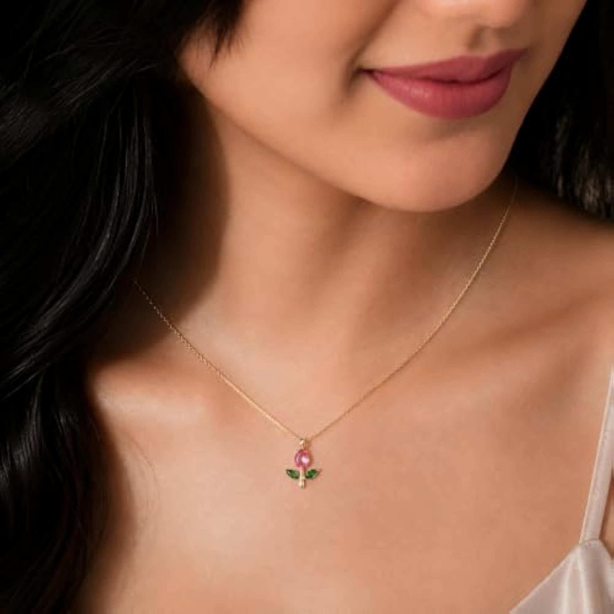 Women's Rose Flower Pendant Necklace, 18K Plated